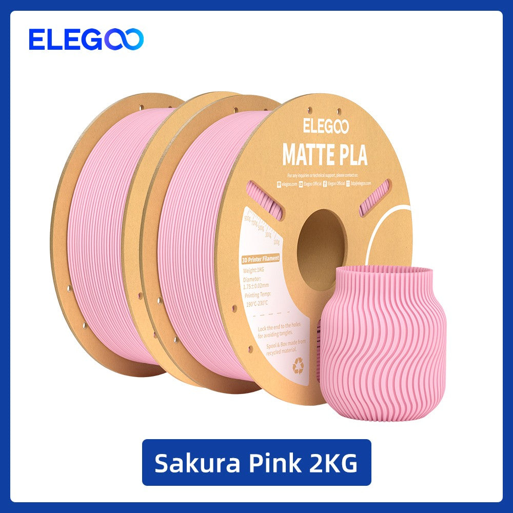 Filamento PLA Mate ELEGOO 1KG, 1.75mm para Impresora 3D FDM, Precisión Dimensional +/- 0.02mm, Bobina de Cartón de 1kg (2.2lbs)