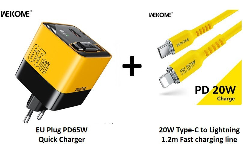 WEKOME-cargador rápido con cabezal de carga USB-C de 65W con Cable tipo C incorporado de 80cm, adecuado para iPhone16 15 Promax PD 27W Xiaomi Samsung