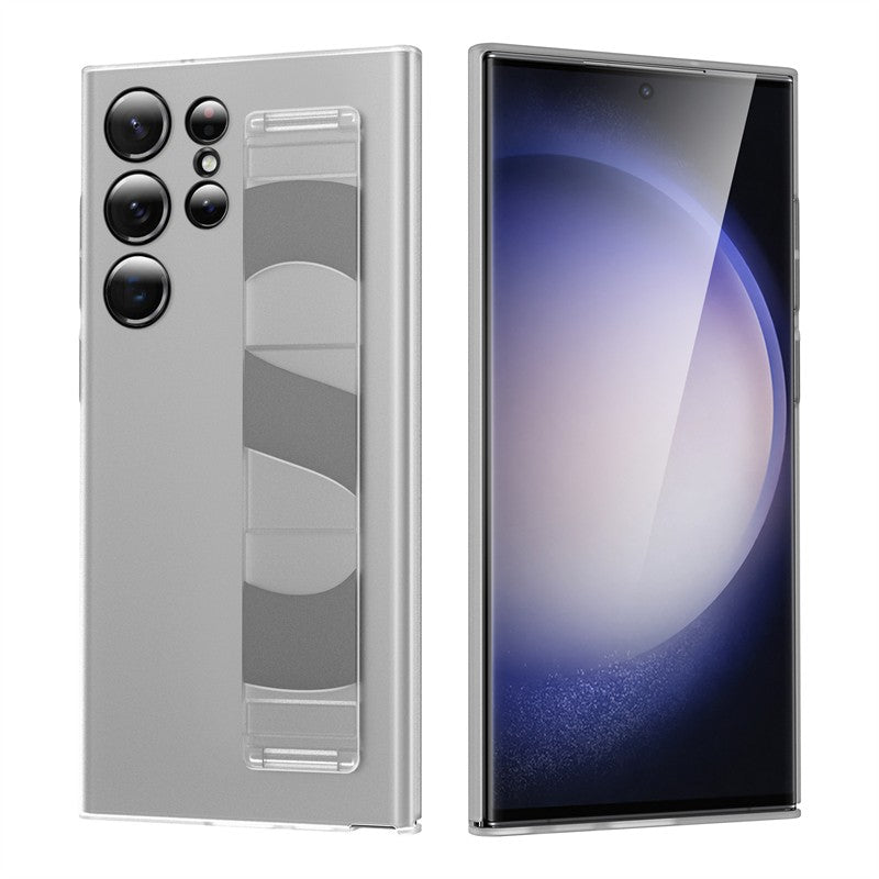 Funda de silicona elástica de lujo con correa para la muñeca para Samsung Galaxy S25Edge S24 S23 Ultra Plus, cubierta fina transparente mate para PC dura a prueba de golpes