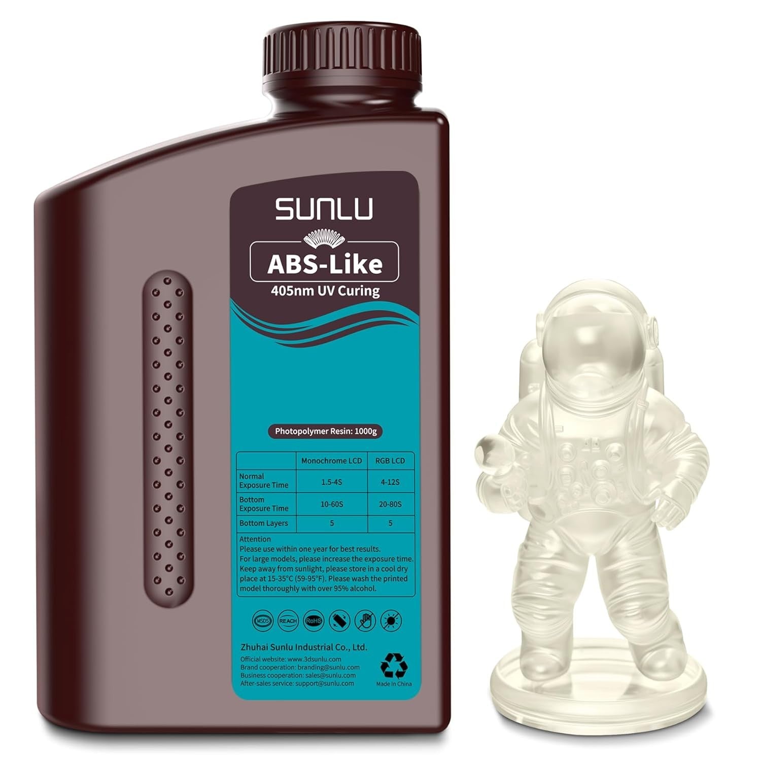 SUNLU 1KG ABS como/resina ABS lavable con agua 1000G/botella 405nm resina fotopolímero de curación UV rápida para Material de impresora LCD 3D