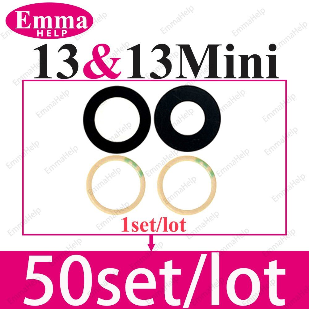 50 Piezas/Lote de Cristal de Lente de Cámara Trasera para iPhone 14 13 12 11 Pro Max XS XR X 7 8 Plus, Repuesto de Cristal de Cámara Trasera con Adhesivo