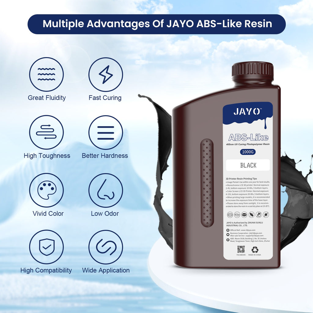 JAYO-lavabo de agua de resina 3D/como ABS/a base de plantas/líquido de resina de fotopolímero UV estándar de 10KG 405nm para materiales de impresora LCD 3D
