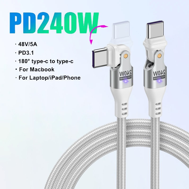 AUFU Cable USB tipo C de 240W para MacBook Pro carga rápida 3,1 5A Cable de carga rápida Cable USB C para iPhone15 Samsung Xiaom