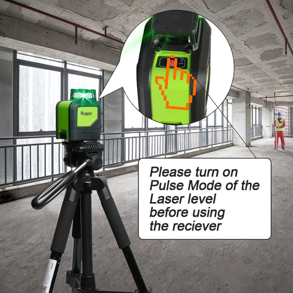 Receptor láser Digital Huepar, Detector de nivel láser de línea cruzada para exteriores, pulsación de Color verde con abrazadera para haces huepar rojos/verdes