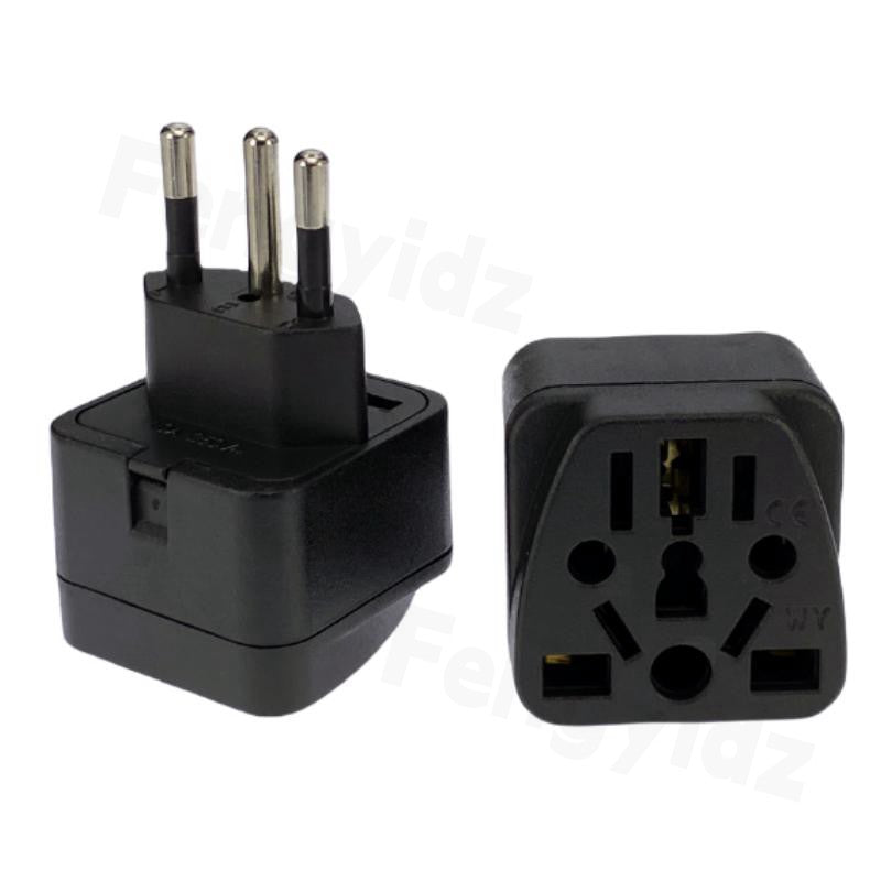 Adaptador de enchufe de viaje de Brasil UE/Reino Unido/AU/CN/JP/Asia/Italia a Brasil (Tipo N), enchufe de pared de Brasil con conexión a tierra de 3 clavijas