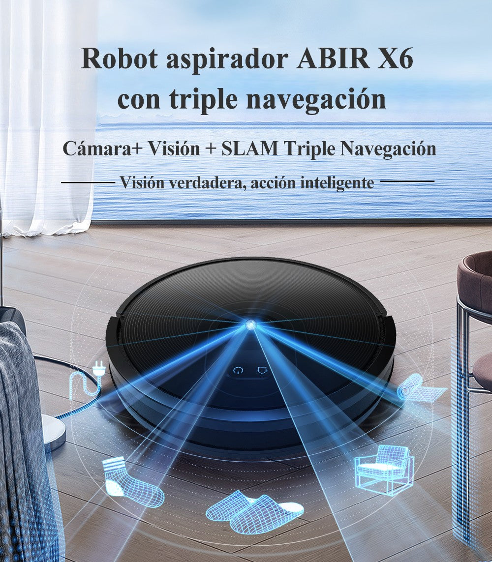 Robot aspirador ABIR X6PRO, sistema Smart Eye, aplicación No-Go Lines, línea Virtual APP, succión de 6000PA, fregona húmeda inteligente para el hogar