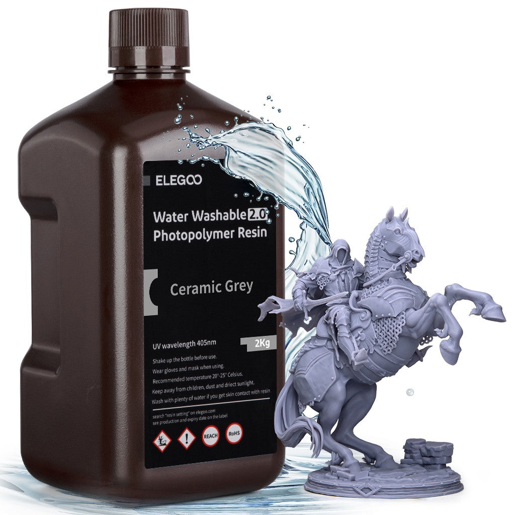 Resina para Impresora 3D ELEGOO, 2 kg, 405 nm, Curado UV, Lavable con Agua, para Impresión 3D LCD, Alta Precisión, Bajo Olor, Gris 2000 g