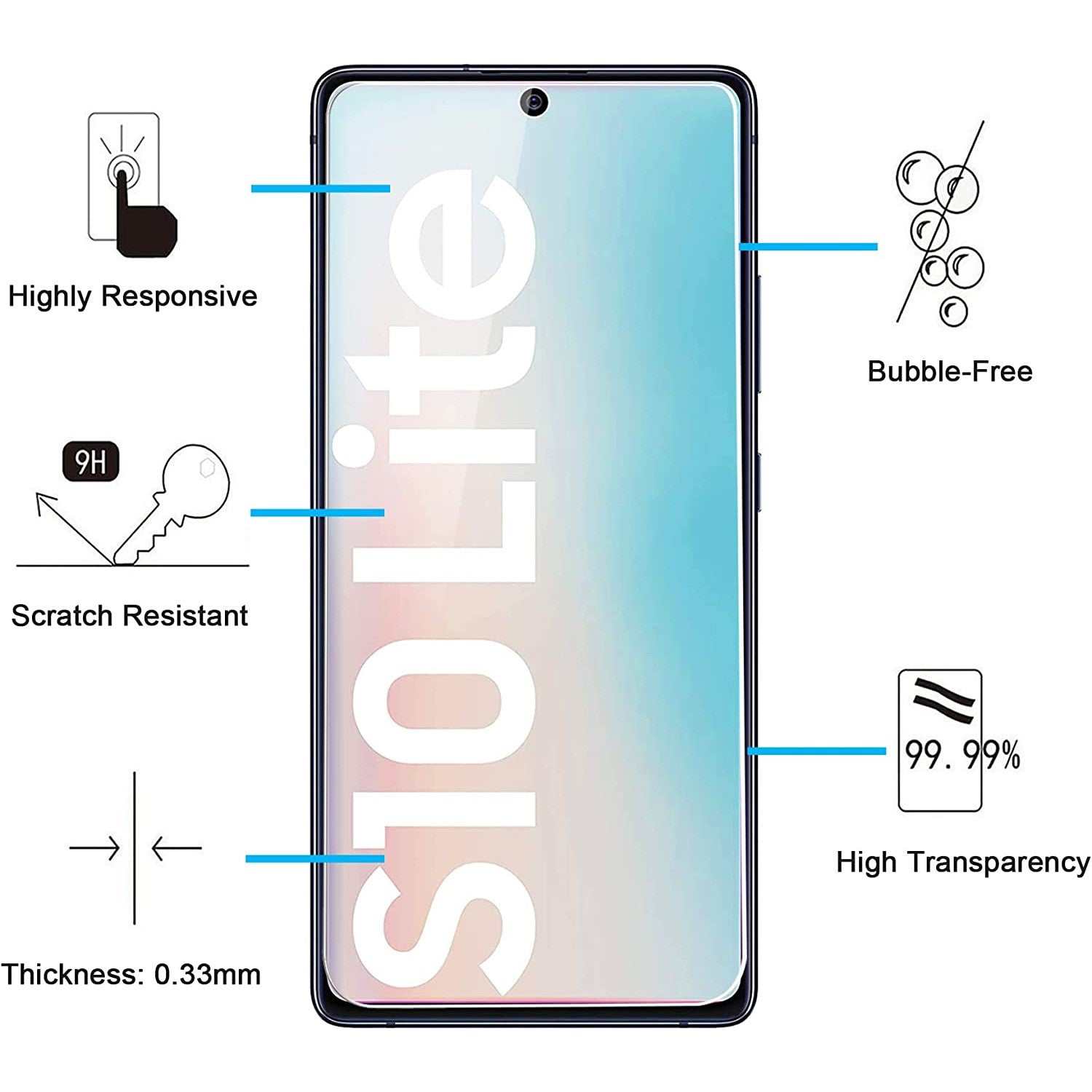 Para Samsung Galaxy S10 Lite Protector de pantalla de vidrio templado
