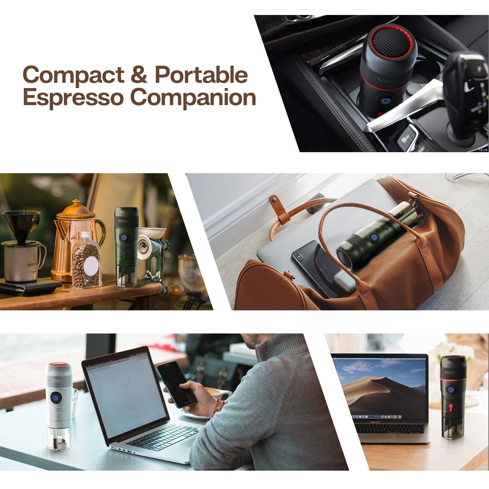 HiBREW Máquina de Café Portátil para Coche y Hogar, Cafetera de Expreso, Compatible con Cápsulas Dolce Nespresso y Café Molido, CC de 12 V, Dispositivo H4