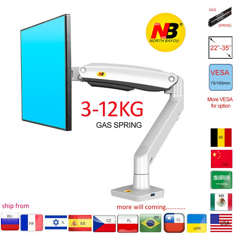 Nuevo brazo de resorte de Gas F100A, soporte para Monitor de pantalla de 22-35 pulgadas, brazo de montaje para Monitor de escritorio giratorio de inclinación 360, puertos USB 3,0 de 2-13kg