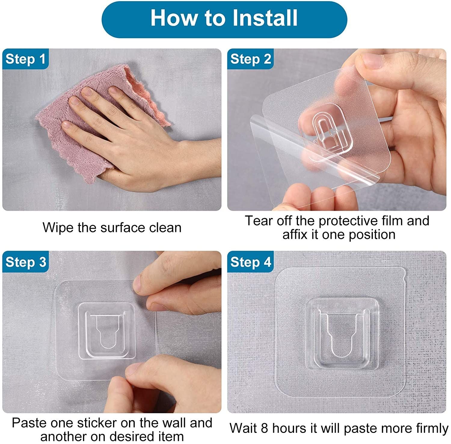 Clips organizadores de cables, ganchos de pared adhesivos de doble cara, soporte de pared con ventosa transparente fuerte para cocina, 10 Uds.