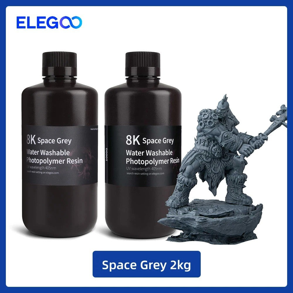 Resina para Impresora 3D ELEGOO 8K, 405nm, Lavable con Agua, Resina de Curado UV, Ideal para la Impresora 3D SATURN 2 8K, Gris Espacial, 1000g