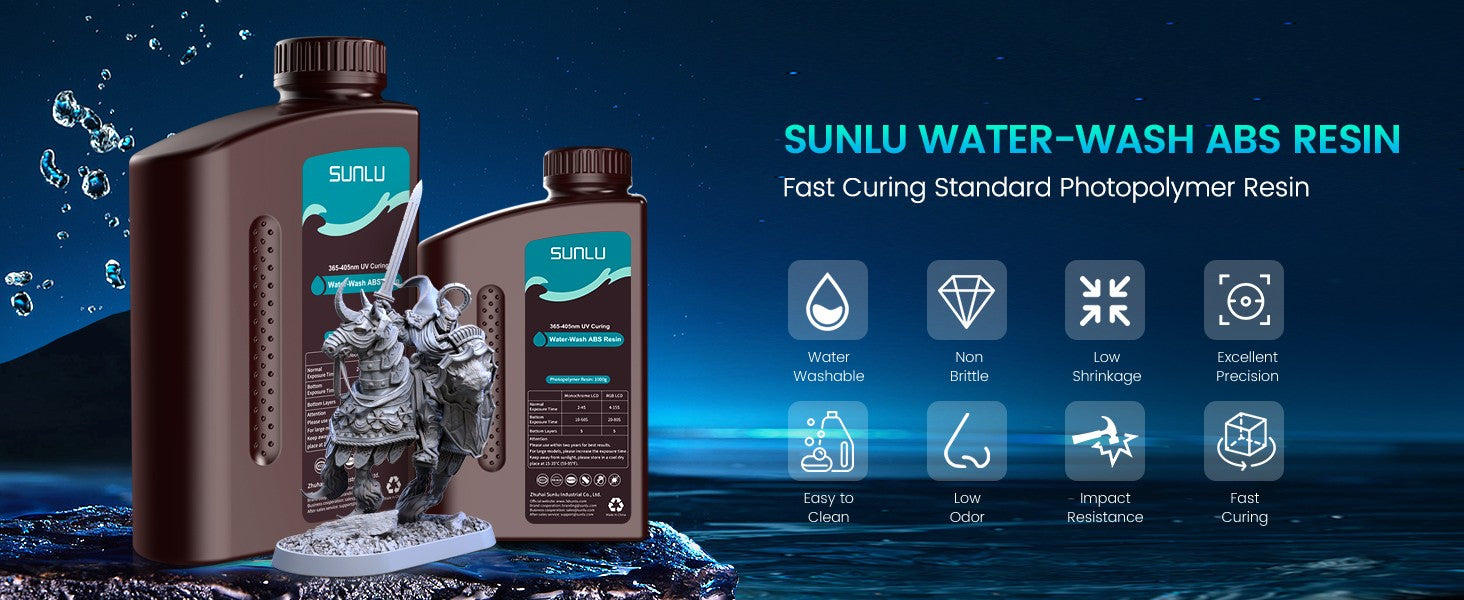 SUNLU 5KG lavado con agua ABS/resina de lavado con agua 395-405nm resina fotopolímero de curado UV resina de curado rápido para impresora 3D LCD DLP SLA