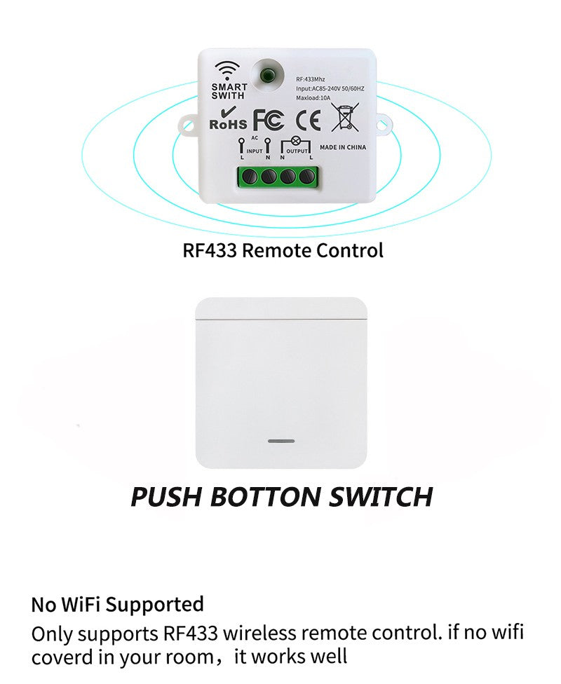 Interruptor inalámbrico RF 433Mhz Interruptor de luz Control remoto 86 Panel de pared 10A 110V-220V Receptor para lámpara LED ventilador