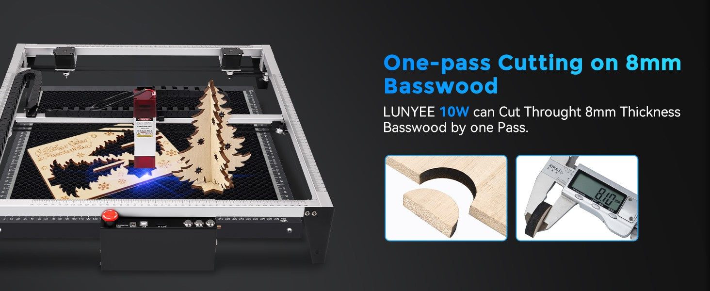 Grabador láser LUNYEE, cortador láser de 80W/50W, potencia de salida de 10W/5,5W, carril guía lineal de 2 ejes, para madera y Metal, acrílico, cuero, etc.