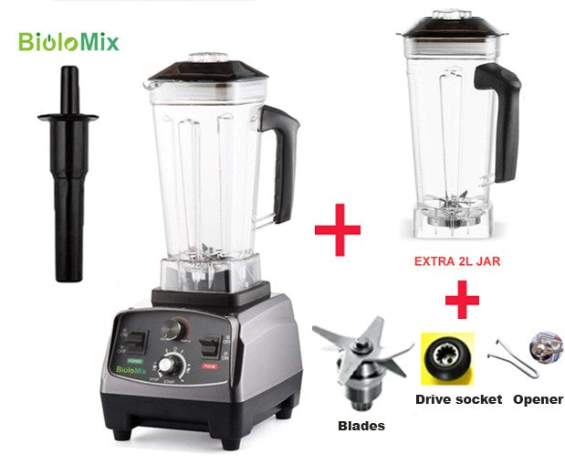 BioloMix-batidora con temporizador de alta resistencia, 3HP, 2200W, exprimidor, procesador de alimentos y frutas, batidos de hielo, sin BPA, tarro de 2L