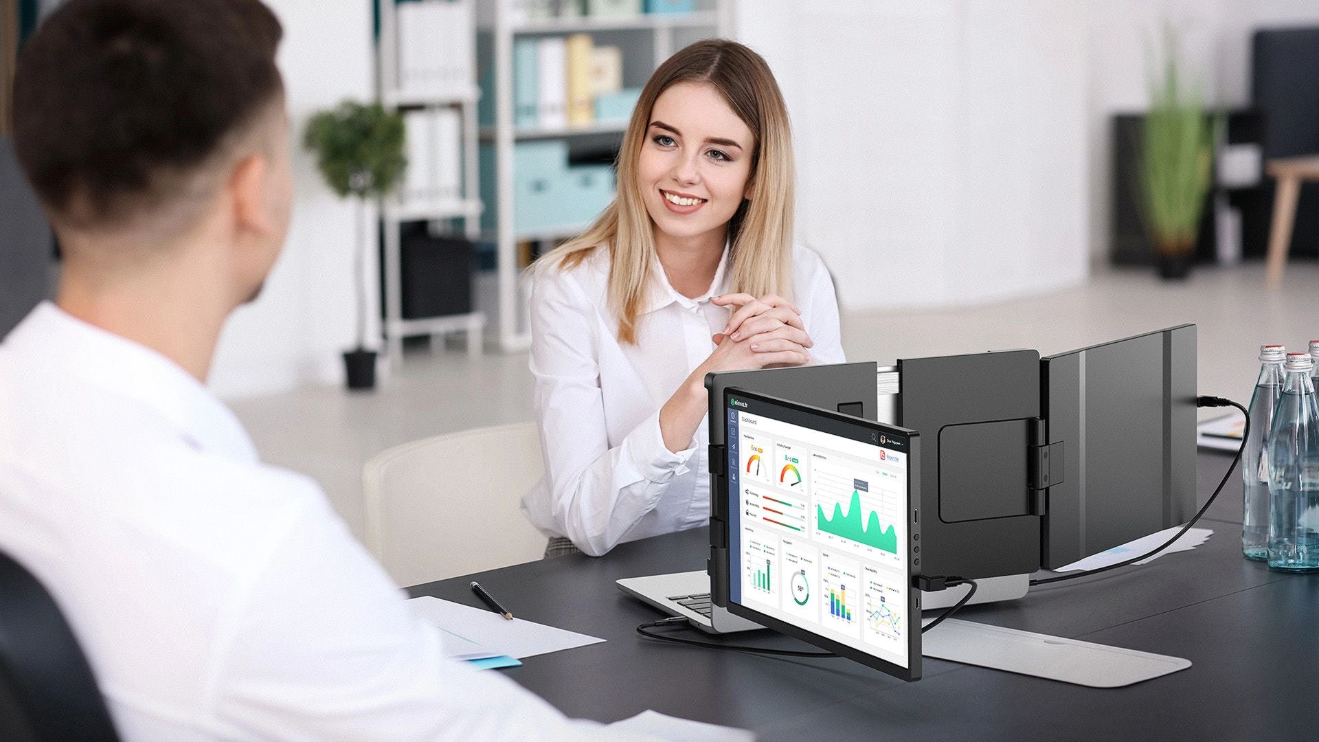 Extensor de pantalla para computadora portátil EVICIV 2K de 14" QHD 1440P, monitor triple portátil con rotación automática de 180° para Wins, Mac, Dex, Chrome, viajes, trabajo