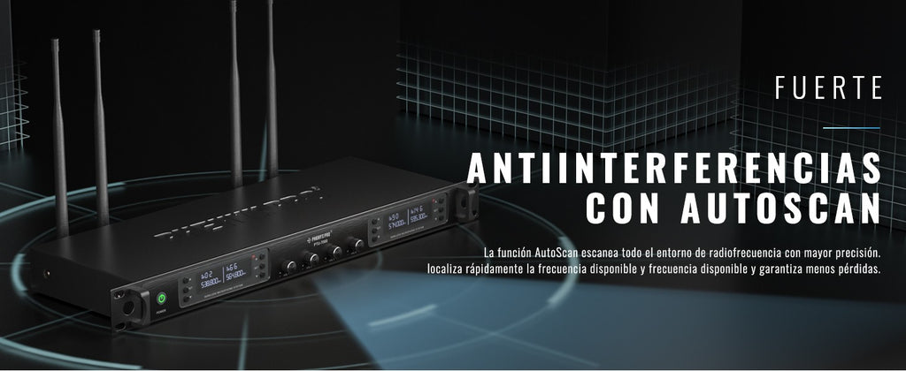 Micrófono inalámbrico profesional UHF Phenyx Pro 4 canales escaneo automático frecuencia seleccionable Metal 100M para cantar Iglesia PTU7000