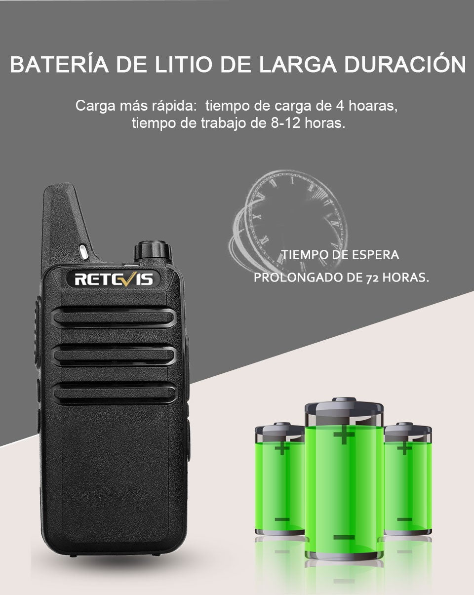 Retevis RT622 Mini Walkie Talkie 2 unidades PMR446 Radio portátil bidireccional con PTT Ideal para restaurantes y hoteles