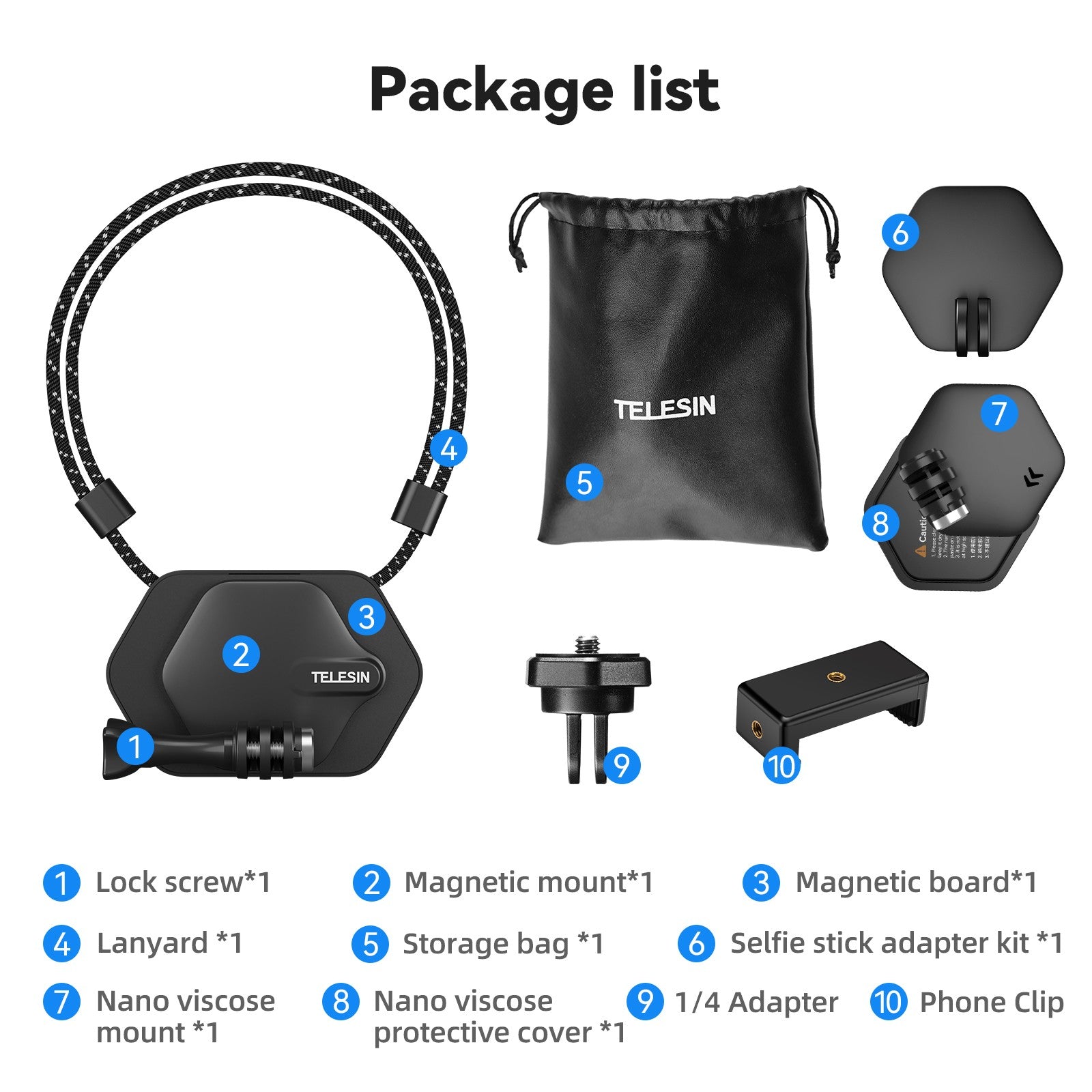 TELESIN-soporte magnético para cámara, montaje colgante de liberación rápida para GoPro 12, 11, 10, Action 4, insta360, X3