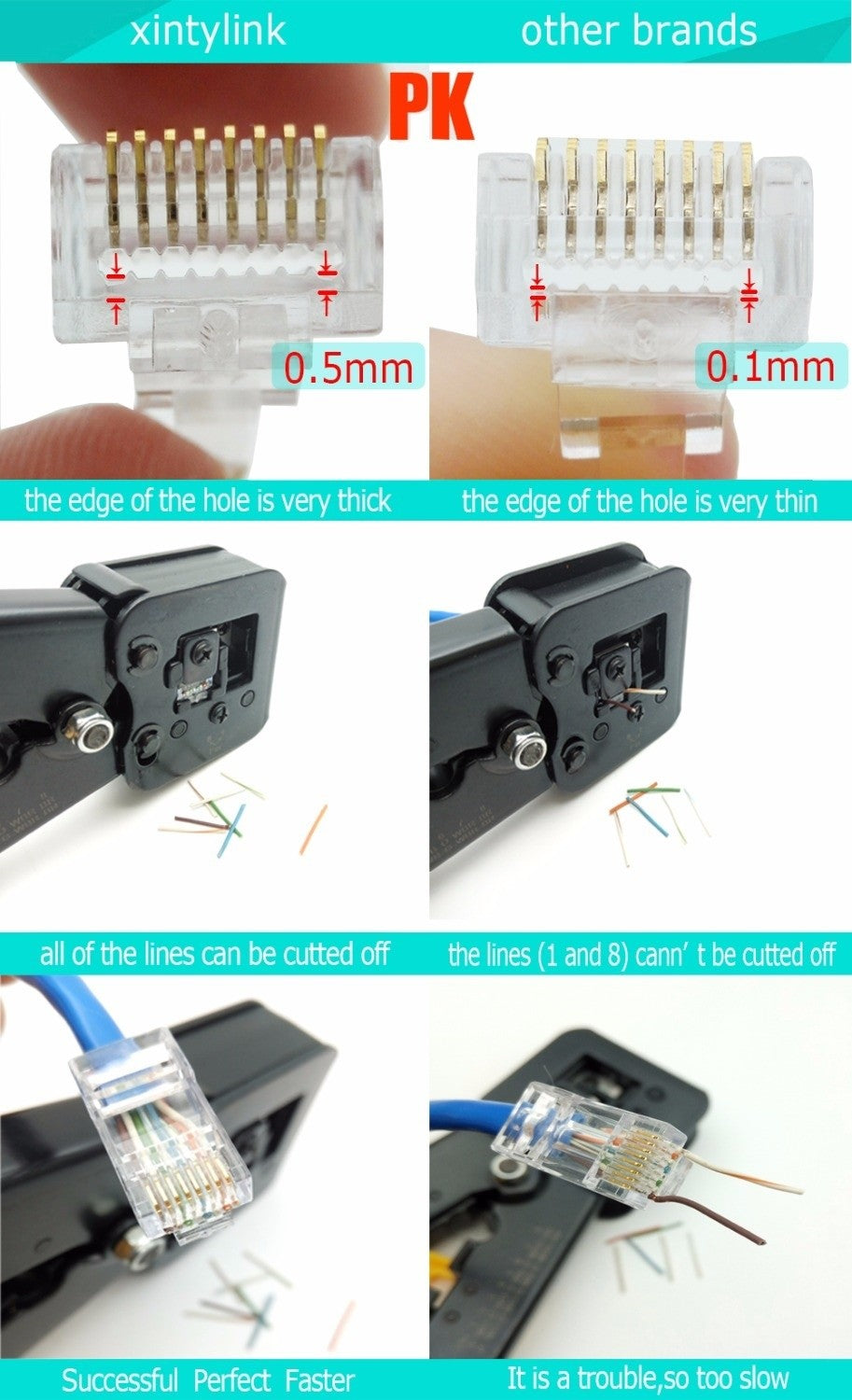Conector xintylink rj45 cat6 50U/6U cable ethernet enchufe rg45 cat5e utp 8P8C rj 45 cat 6 red lan modulable jack cat5 keystone