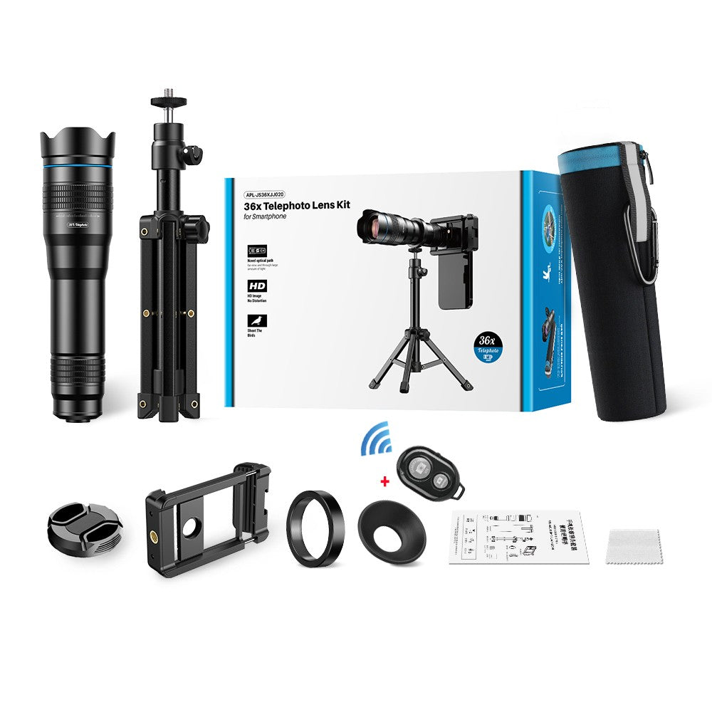 APEXEL-teleobjetivo de Metal 36X con trípode, telescopio Universal con Clip, para teléfonos inteligentes iPhone, Samsung, Camping y senderismo