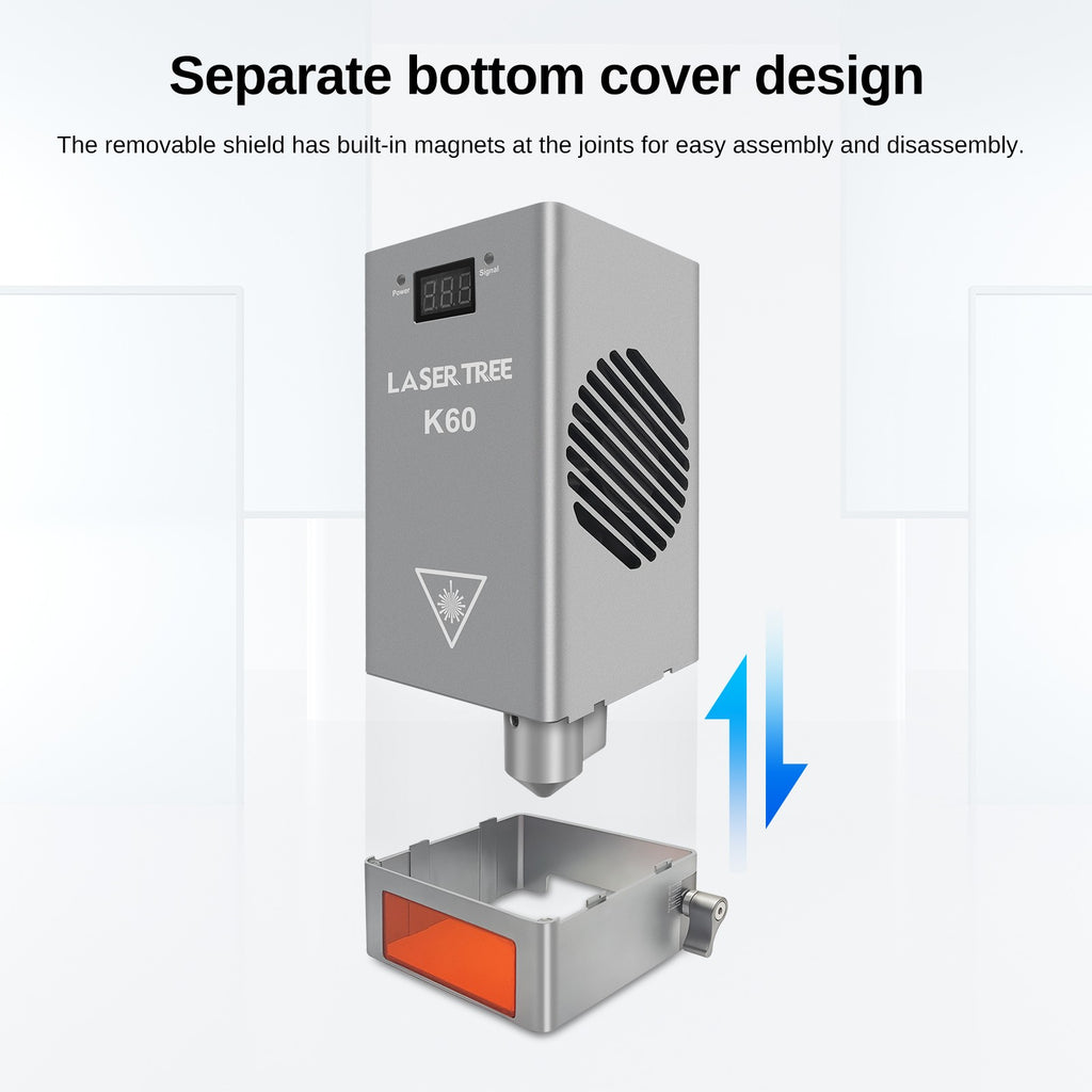 Árbol láser K60 de potencia óptica, cabezal láser de 60W, módulo de potencia ajustable de 20W/40W para grabado láser CNC, herramientas de corte de carpintería DIY