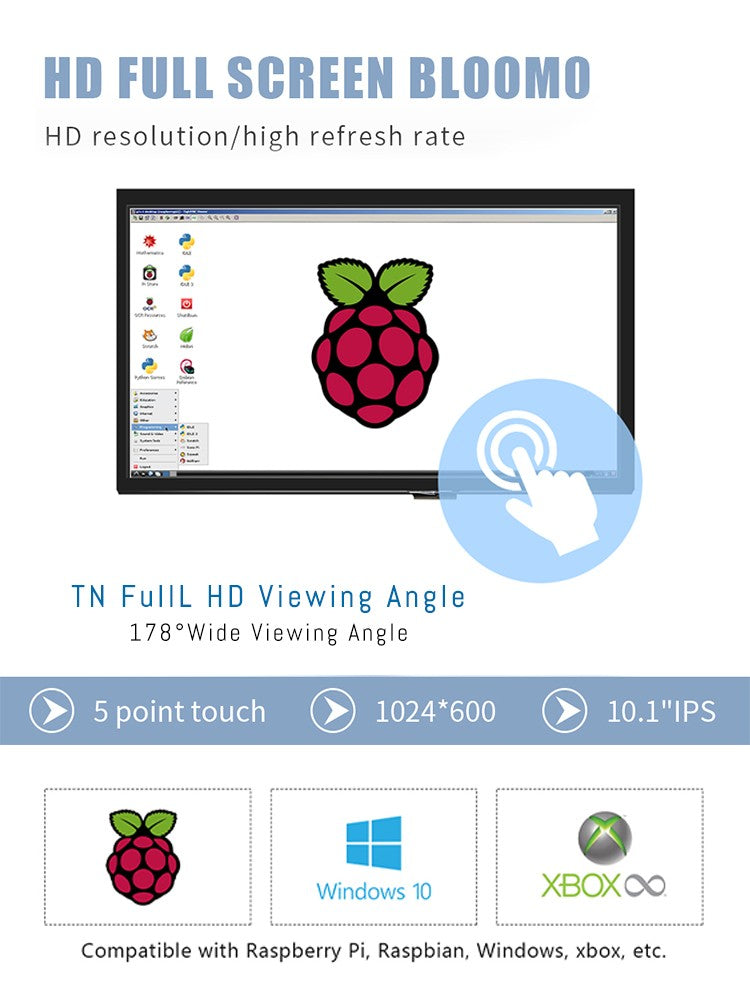 Monitor portátil gamer10.1 pulgadas HD LCD (H) ordenador segundo 1024*600 pantalla LCD para PC pantalla táctil capacitiva Raspberry Pi