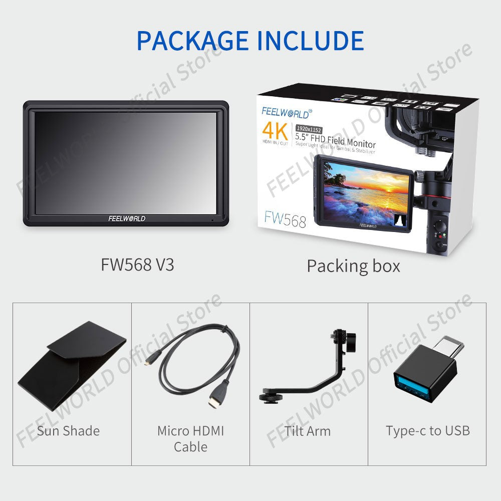 FEELWORLD FW568 V3 6 pulgadas 3D LUT DSLR cámara Monitor de campo IPS Full HD192