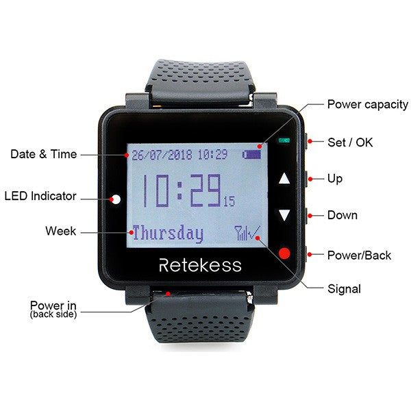 RETEKESS-sistema inalámbrico de llamadas para camarero, buscapersonas para restaurante, receptor de reloj T128, botón de llamada T117, servicio al cliente para cafetería