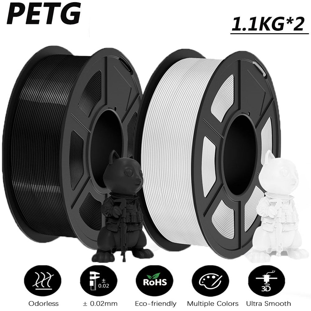 JAYO 2 rollos de filamento de impresora 3D PETG/PLA/PLA PLUS 1,75mm 2,2 KG 100% sin burbujas materiales de impresión 3D no tóxicos para impresora 3D