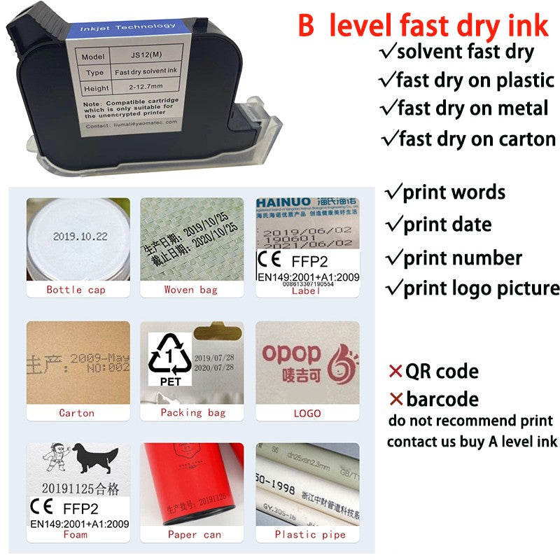 Incluye cartucho: S1760 12,7 mm QR Bar Código de lote Fecha Logo Etiqueta de caducidad Mini impresora de inyección de tinta térmica portátil