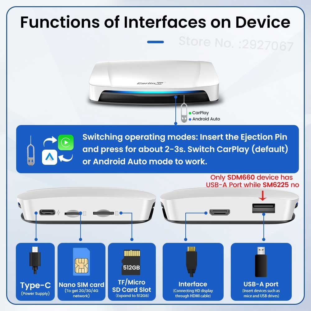 Caja de transmisión de video y TV con Android 13 CarPlay Ai Box SDM660 6225 CarlinKit HDMI inalámbrico para coche OEM 8G + 128G