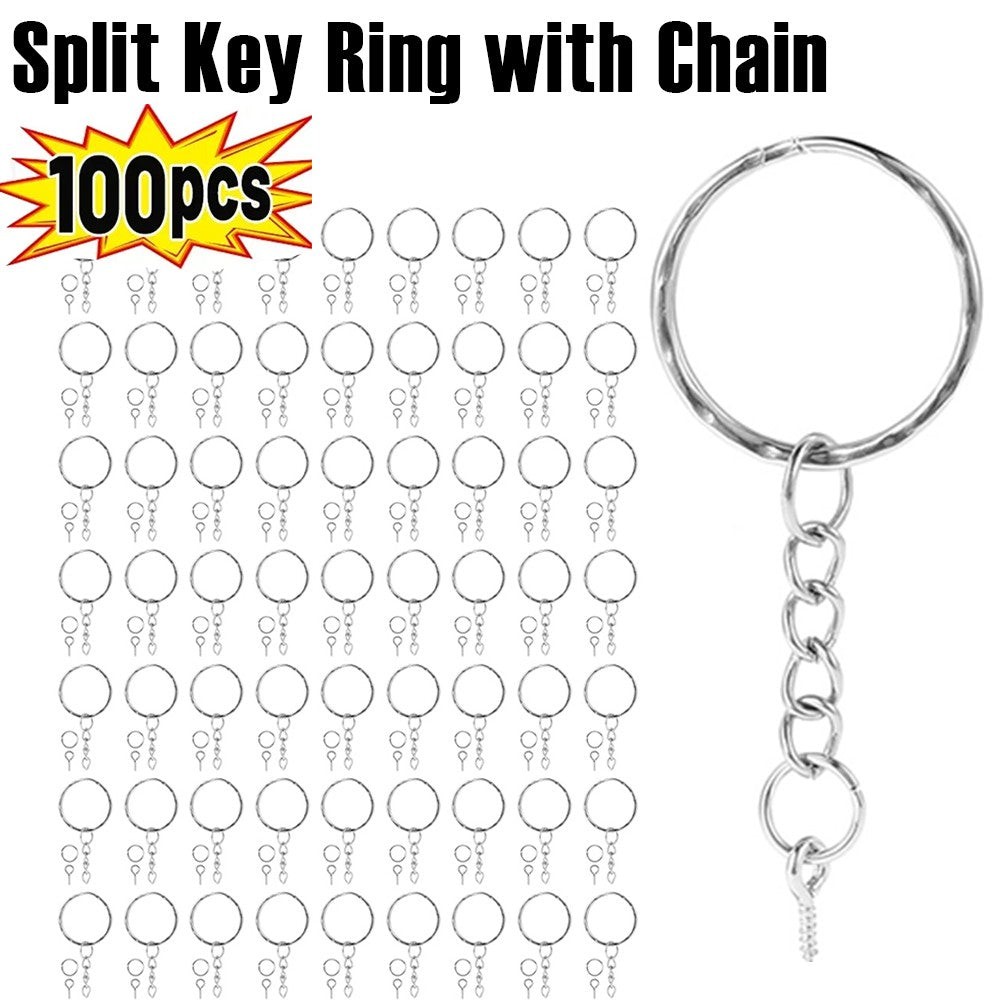 Anillos de llavero Llavero de metal en blanco Llavero dividido con 100 piezas de anillos de salto y 100 piezas de alfileres de ojo de tornillo para organizar llaves de joyería