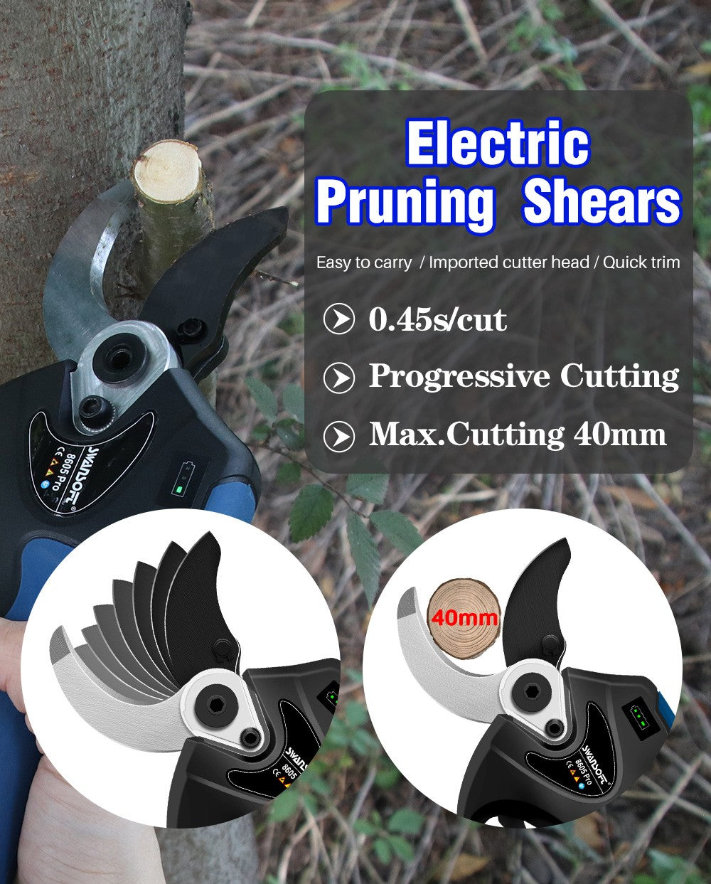 Tijeras de podar inalámbricas 8605Pro, podadora eléctrica para ramas de árboles, podadora de iones de litio, 21V, 40mm