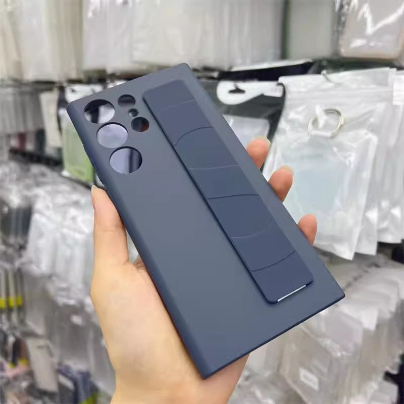 Funda de silicona elástica de lujo con correa para la muñeca para Samsung Galaxy S25Edge S24 S23 Ultra Plus, cubierta fina transparente mate para PC dura a prueba de golpes