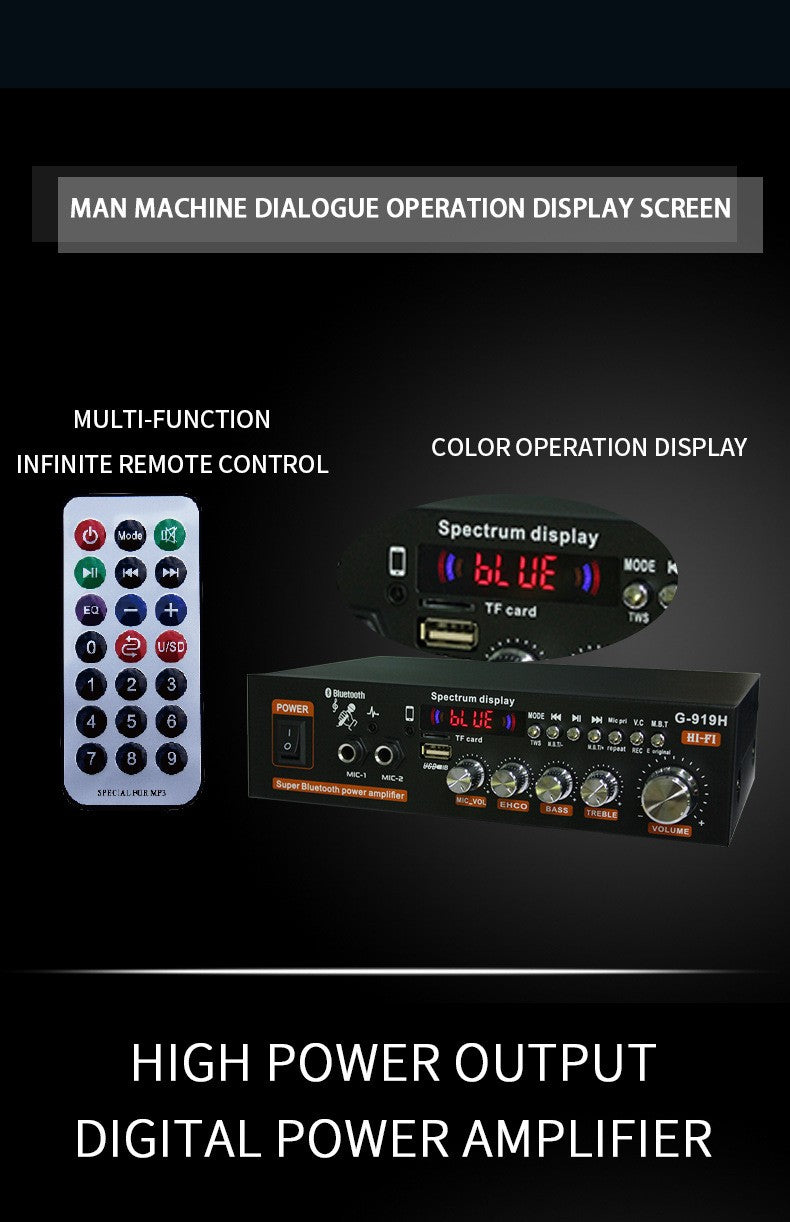 Amplificadores de potencia G919H 1000W para el hogar y el coche, 2 canales, Bluetooth, sonido envolvente, FM, USB, Control remoto, Mini amplificador estéreo Digital HIFI