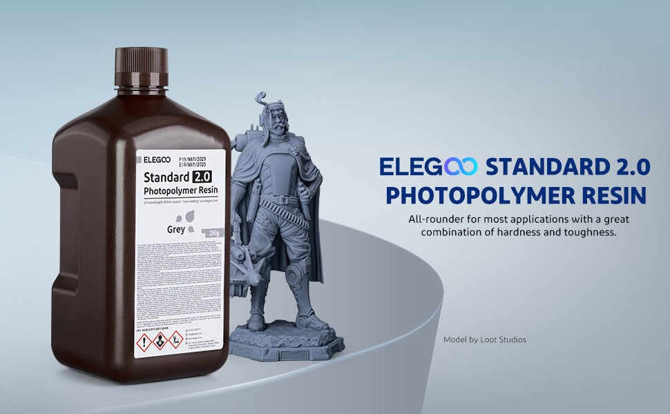 Resina para Impresora 3D ELEGOO, 2 kg, 405 nm, Resina Fotopolímera Estándar de Curado UV para Impresión 3D LCD, Alta Precisión, Bajo Olor, Gris 2000 g