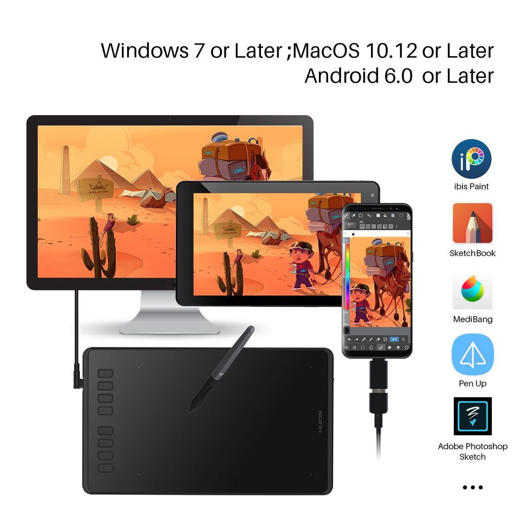 HUION-Tabletas gráficas H950P de 9 pulgadas, Tablet con bolígrafo de dibujo Digital, 8192 niveles, Stylus sin batería, función de inclinación, 8 teclas de presión