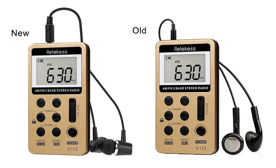 RETEKESS-Radio de 2 bandas V112, 10 piezas, FM, AM, Mini sintonización Digital portátil, receptor de Radio con batería recargable y auriculares