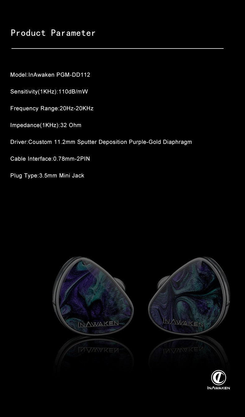 INAWAKEN DAWN Ms Auriculares IEM con controlador dinámico de diafragma morado-dorado con cable blindado OFC para músicos audiófilos