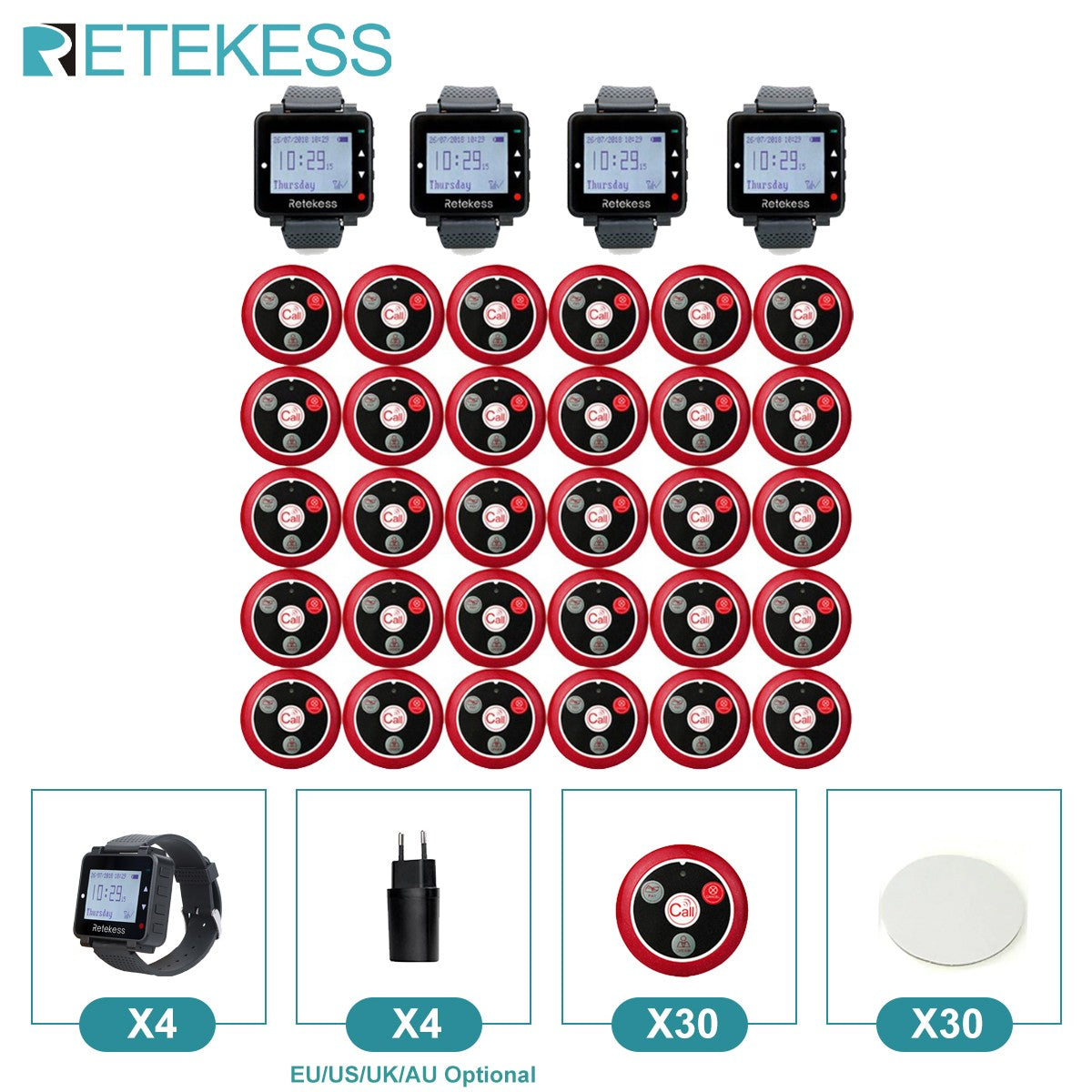 RETEKESS-sistema inalámbrico de llamadas para camarero, buscapersonas para restaurante, receptor de reloj T128, botón de llamada T117, servicio al cliente para cafetería