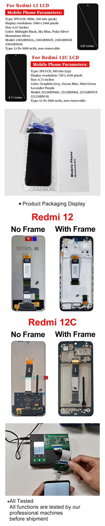 Choice ForXiaomi Redmi 12C LCD 22120RN86G pantalla Poco C55 Digitalizador de pantalla táctil para REDMI 12 LCD 22127PC95I piezas de repuesto