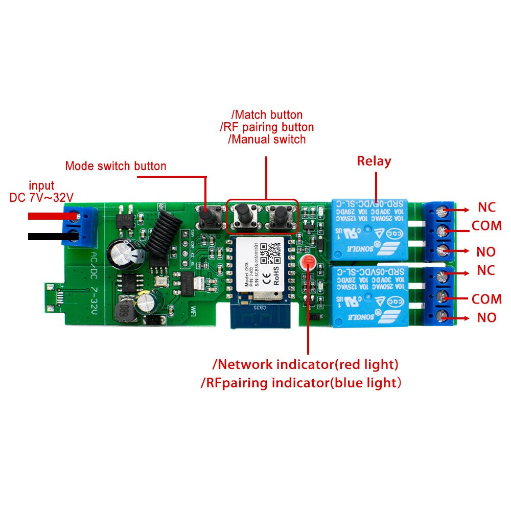 Interruptor Inteligente Zigbee de Contacto Seco, Módulo de Relé de Riel DIN de 1, 2 o 4 Canales, Relé RF de Dos Canales 433, 12V 24V 230V, Compatible con Tuya