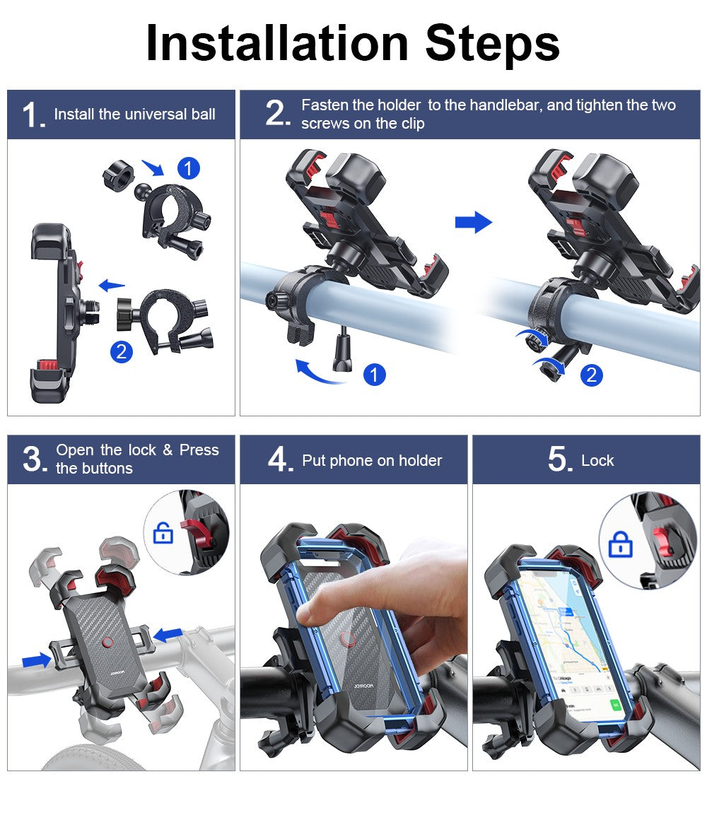 Joyroom Soporte universal para teléfono de bicicleta para teléfono móvil de 4,7-7 pulgadas 360 ° Ver soporte para teléfono de bicicleta soporte a prueba de golpes JR-ZS288