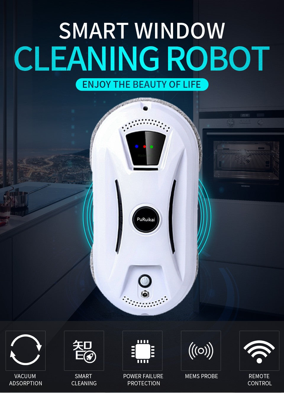 Robot Limpiacristales Ultrafino, Robot Limpiador de Ventanas Eléctrico, Limpiacristales con Control Remoto para el Hogar