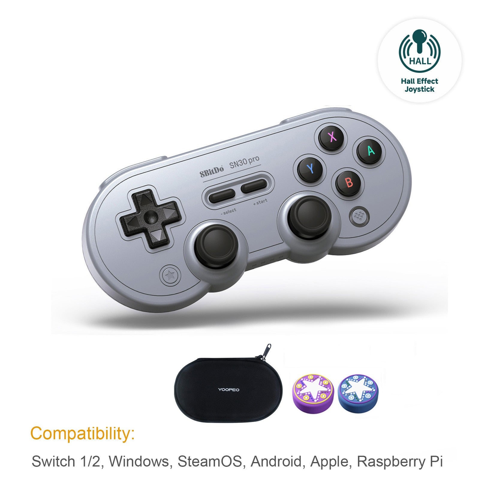 Control Inalámbrico para Juegos 8Bitdo SN30 Pro con Bluetooth y Efecto Hall para Switch 2, MacOS, Android, Raspberry Pi, Windows, Steam Deck