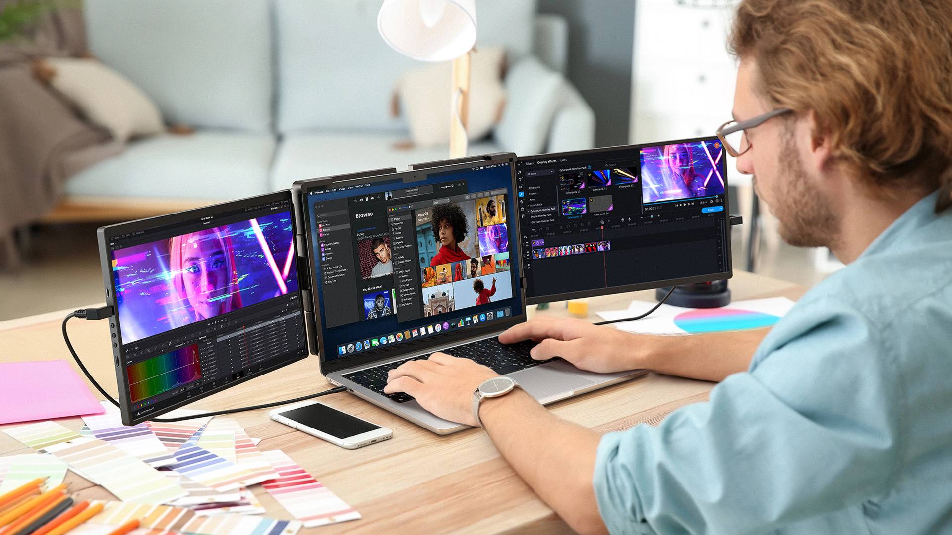 Extensor de pantalla para computadora portátil EVICIV 2K de 14" QHD 1440P, monitor triple portátil con rotación automática de 180° para Wins, Mac, Dex, Chrome, viajes, trabajo
