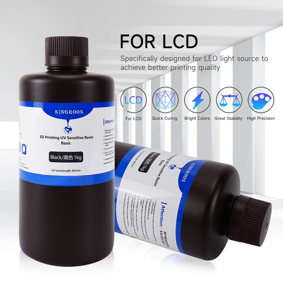 KINGROON-resina UV para impresora 3D, fotopolímero líquido, Material de impresión LCD, estándar, 1KG, negro, gris, blanco, 405nm