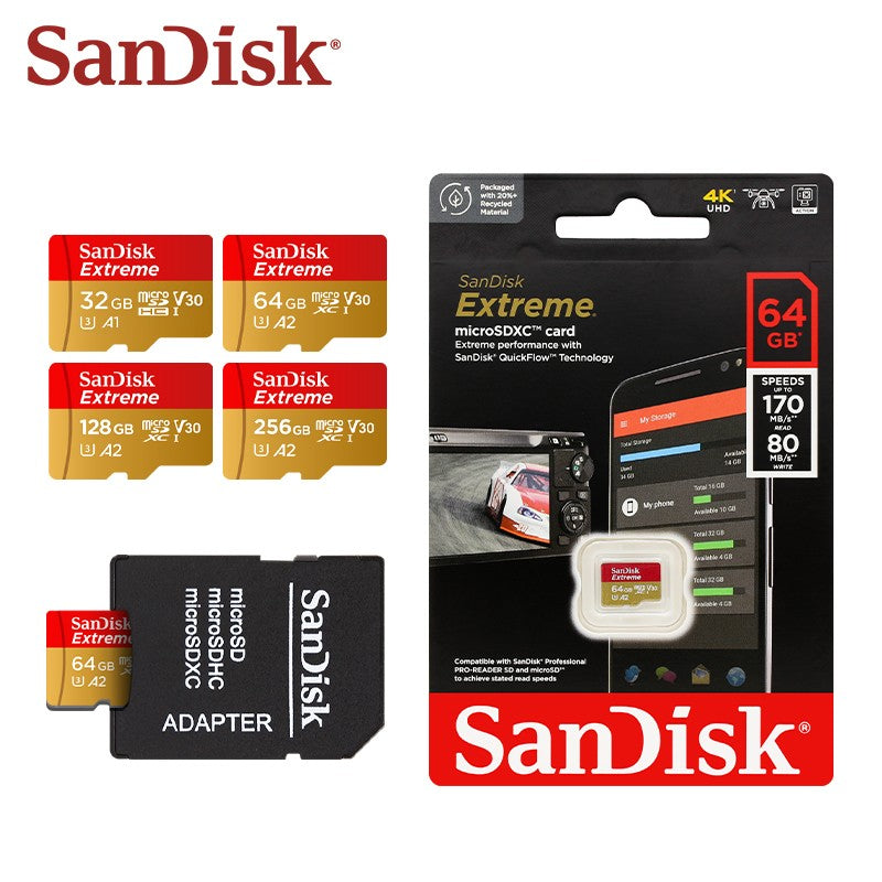 Tarjeta Micro SD Sandisk Original Extreme A2 V30 U3 SDXC Flash 32GB 64GB 128GB 256GB tarjeta MicroSD 190MB/s tarjeta TF para teléfono tableta